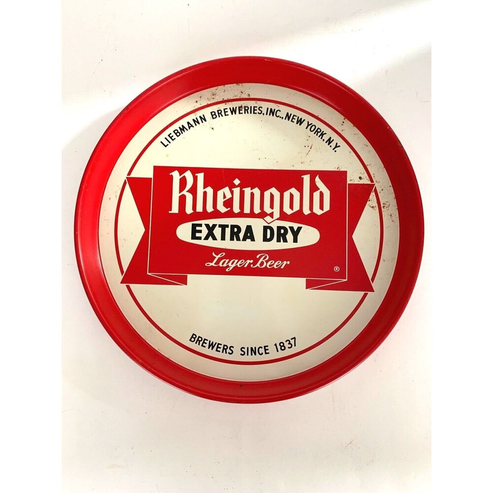 Vintage Rheingold Extra Dry Lager Beer New York 12" Tin Serving Tray Red